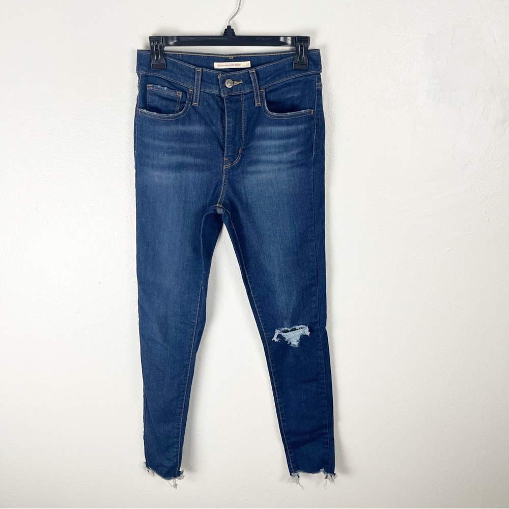 LEVI’S 720 High Rise Super Skinny Blue Denim Ripped Distressed Fray Hem Jeans 27